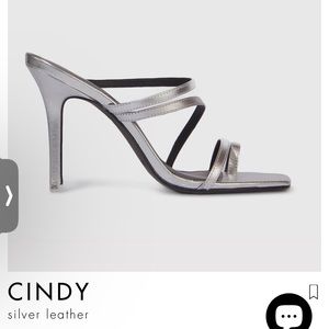 Black Suede Studio Cindy Sandal Strappy Silver Heels